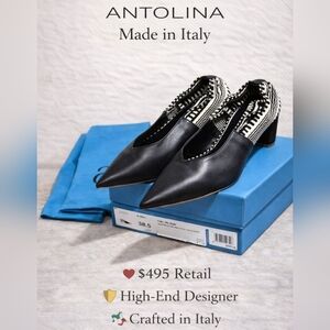 Antolina Dalis Pointed Toe Pumps Black Cream Size 38.5 EU 8 US $495 Retail Italy
